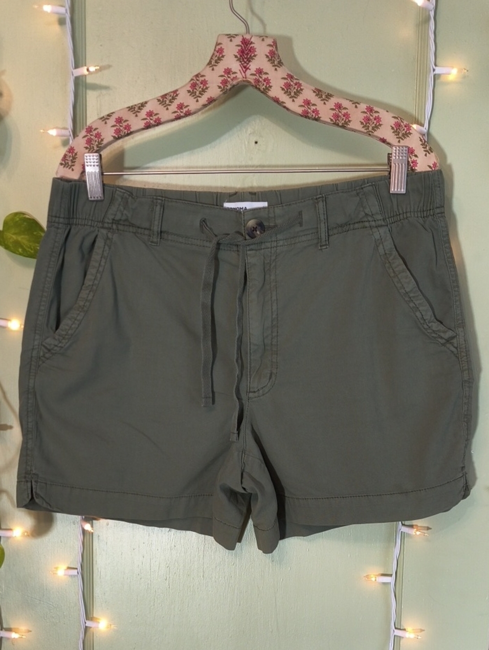 Women's Sonoma Khaki Green Button Pocket Safari Shorts L
